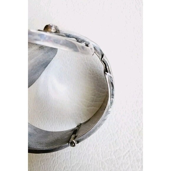 Vintage Sterling 925 Hinged Bypass Clamper Cuff Dotted Bracelet Mexico 36.35g - Picture 6 of 11